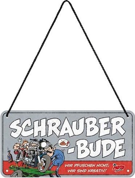 MOTOmania Schrauber-bude. Metalen wandbord 10 x 20 cm.