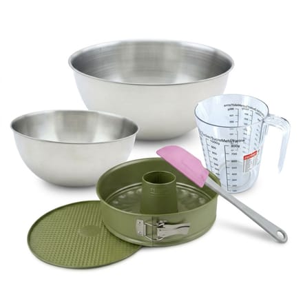 Bakkersset met springvorm en savarinvorm 26 cm carnaubawascoating, 2 mengkommen, maatbeker en spatel Zenker