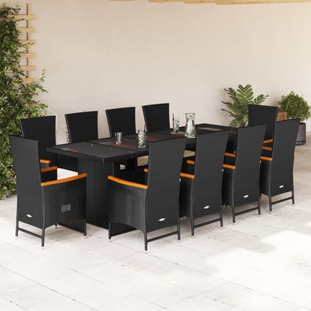 vidaXL - 11-delige - Tuinset - met - kussens - poly - rattan - zwart