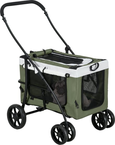 PawHut-Hundewagen-Polyester, Stahl-81L x 58B x 97,5H cm-Dunkelgrün