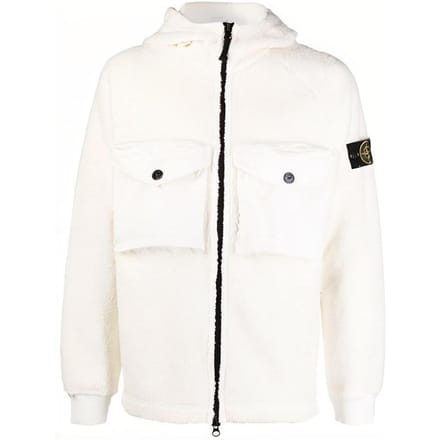 Stone Island FW21 Logo Patch Lamsvelpaneel Dubbele Zak Capuchonjas Heren jassen Wit 751560134-V0001 XL white
