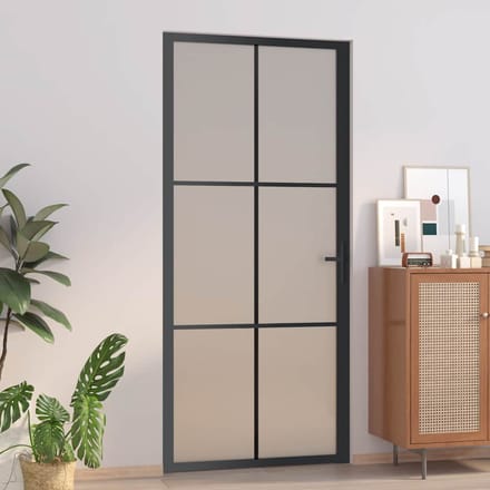 vidaXL - Binnendeur - 93x201,5 - cm - matglas - en - aluminium - zwart