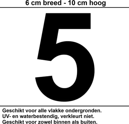 Huisnummer Sticker | Nummer 5 | 10 CM ZWART | Container Sticker | Cijfer Stickers