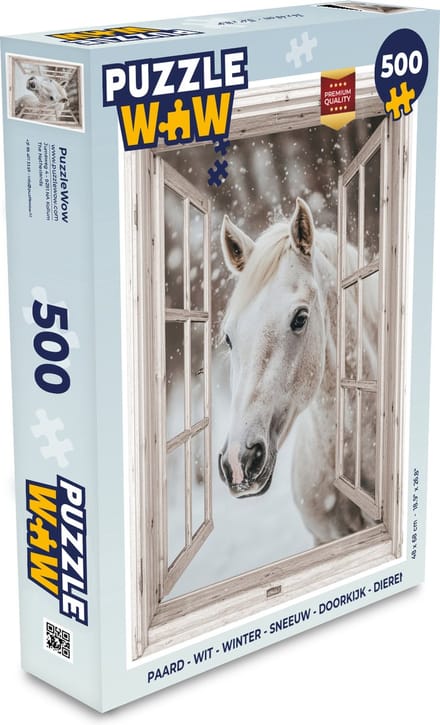 Puzzel Paard - Wit - Winter - Sneeuw - Doorkijk - Dieren - Legpuzzel - Puzzel 500 stukjes