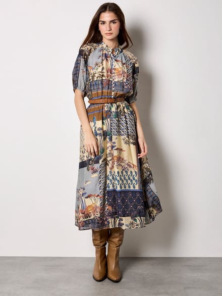 Midi-jurk met patchworkprint