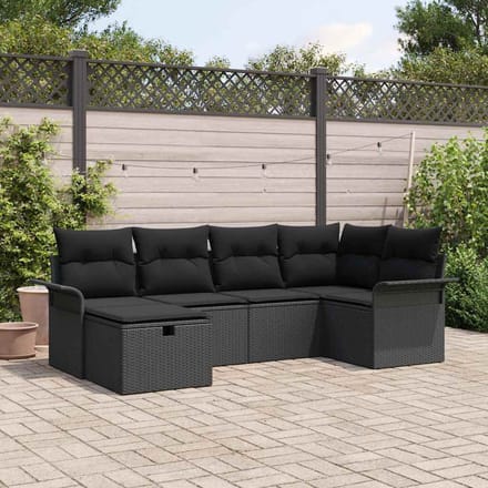 vidaXL - Tuinbank - Set - 6 - st - Zwart - poly - rattan