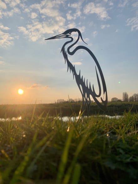Metalen vogel - De reiger - Corstenstalen tuindecoratie - Tuinprikker - Metal bird