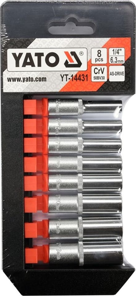 Yato - Lange Dopsleutelset - 1/4" - 8-delig - AS-Drive