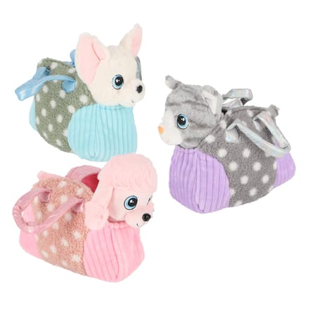 Pluchiez pluche hond/poes in tasje 3 assorti