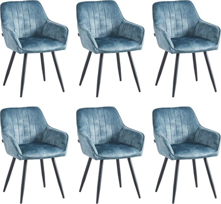 Colenis® - Ozzy Eetkamerstoel - Set Van 6 - Blauw - Adoré Velvet - Industrieel - Met armleuning