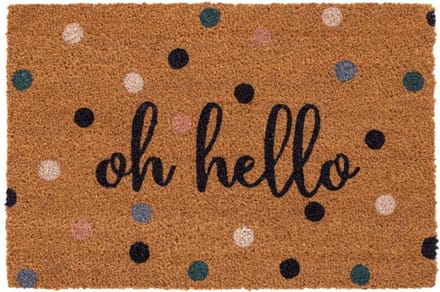 Hamat Ruco Print Oh Hello 40 x 60 cm | Kokosmat met tekst en stippen