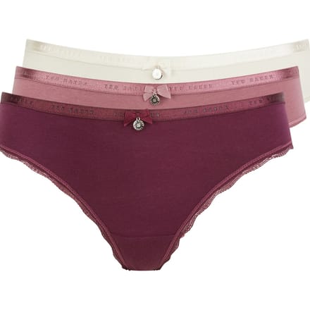 Ted Baker Harriot 3pk Plain Brief With Lace Trim Mauve Wine/ Wistful M Größe: XL | Unterhosen Outlet | Damen | Violett