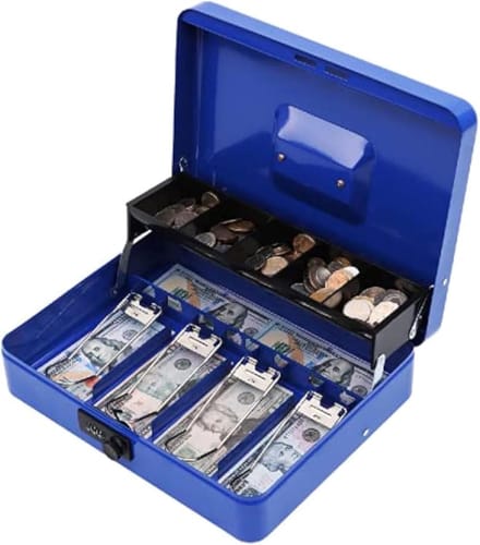 Geldcassette Met Lade - Kluisje - Veilig Opbergen - Combinatieslot - 30 cm - Blauw