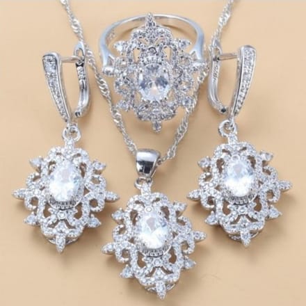 Edelsteen Set Sieraden Hanger Oorbellen Ketting Ring Dames Set 10# gray