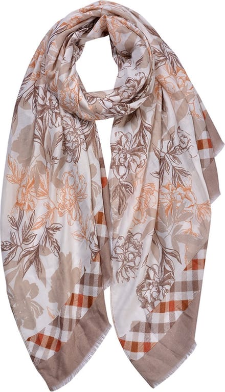 Clayre & Eef Sjaal Dames Print 80x180 cm Beige Synthetisch