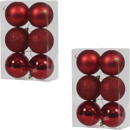 12x Rode kunststof kerstballen 8 cm - Glans/mat/glitter - Onbreekbare plastic kerstballen rood