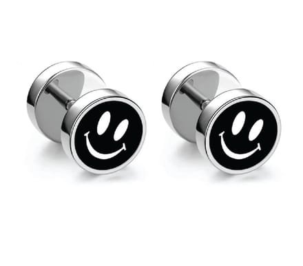 RVS studs oorbellen heren - stoere smiley stijl - roestvrij staal