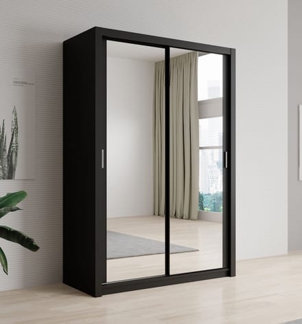 Meubella - Kledingkast Blake - Mat Zwart - 150 cm - Met spiegel