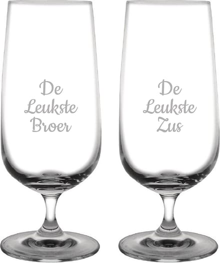 Gegraveerde bierglas op voet 41cl De Leukste Broer-De Leukste Zus