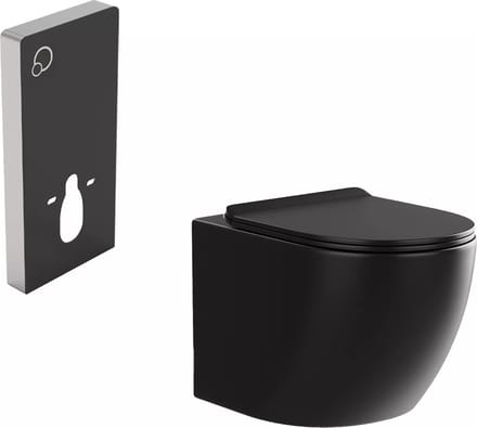 Vente-unique Pakket zwevend toilet met sierframe - Matzwart - JAVOINE