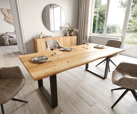 Eetkamertafel Edge eiken natuur 200x100x2,5-3 skid zwart Live-Edge