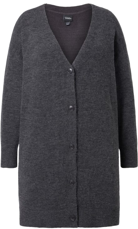 Ulla Popken - Dames - Vest boxy-model V-hals knoopsluiting - Donkergrijze melange - Maat 46+