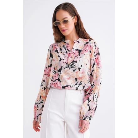 Bloemdruk Lange Mouw Mandarin Kraag Blouse