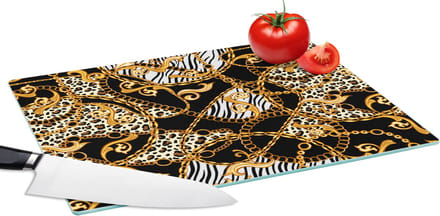 Glazen Snijplank - 39x28 - Ketting - Goud - Panter - Zebra - Snijplanken Glas