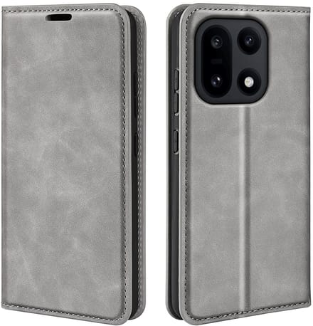 MobyDefend Hoesje - Geschikt voor OnePlus 15 - Luxe Wallet Bookcase (Magnetische Sluiting) - Grijs