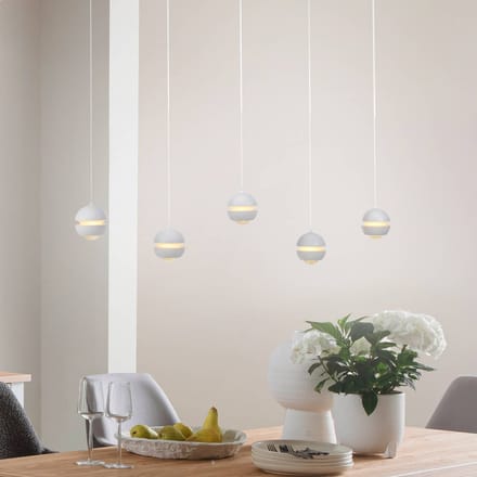 SCHÖNER WOHNEN LED hanglamp Lini wit, 5-lamps, 3.000 K