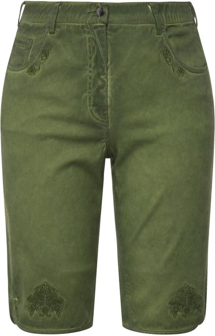Ulla Popken - Dames - korte folklore jeansbroek Mandy used look stiksel - Olijf - Maat 44
