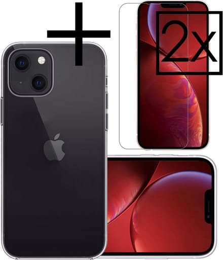 Hoesje - Met 2x Screenprotector - Geschikt voor Apple iPhone 14 Plus - Sterk & Shockproof - Back Cover - Siliconen Case - Telefoon Hoes - Transparant