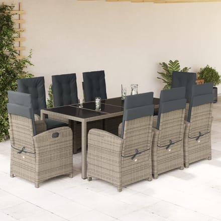 vidaXL - 9-delige - Tuinset - met - kussens - poly - rattan - grijs