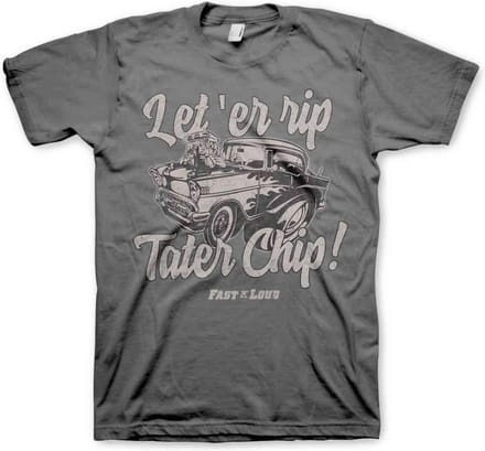 Fast N' Loud Heren Tshirt -S- Let 'Er Rip Tater Chip Grijs