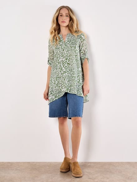 Mixed Animal Print Layered Blouse