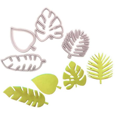 Lot de 4 emporte-pièces en forme de feuilles tropicales, pour décoration de gâteaux Luau white
