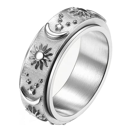 Anxiety Ring - (zon maan) - Stress Ring - Fidget Ring - Draaibare Ring - Spinning Ring - Spinner Ring - Zilver Kleurig
