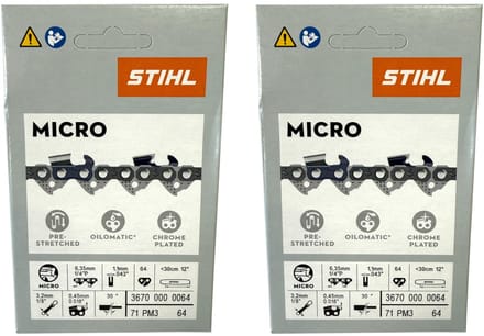 Stihl 2x 1/4" Picco Micro 3 (PM3) zaagketting 30 cm 1/4" P 1,1 mm 64 TG 2 stuks ( 2x 36700000064 )