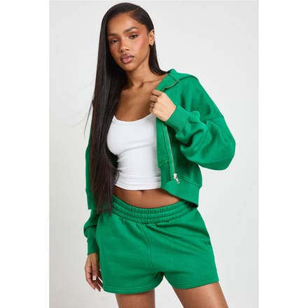 boohoo Dames Sweatshort Met Hoge Taille En Interne Trekkoord | Groente | Maat: Medium