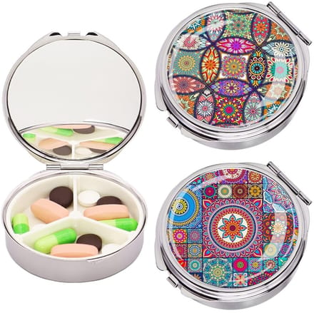 Dailygoods- Pillendoos 2 Stuks - Draagbare Reispillendoos - Mini-Pillendoos - Met Spiegel - 3 Vakken - Compacte Medicijnorganizer - Medicijnbox