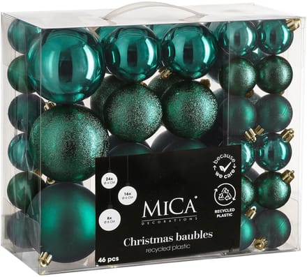 Mica Decorations Kerstballen Set - 46 Stuks - Ø4 cm, Ø6 cm en Ø8 cm - Onbreekbaar - Petrol