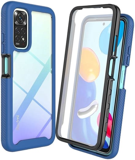 Xiaomi Redmi Note 11/11S Hoesje | Met ingebouwde screenprotector | Full Protect valbescherming | Doorzichtig / Blauw