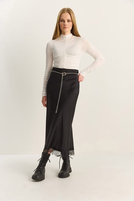Hoge Taille Satijnen A-Lijn Maxi Rok