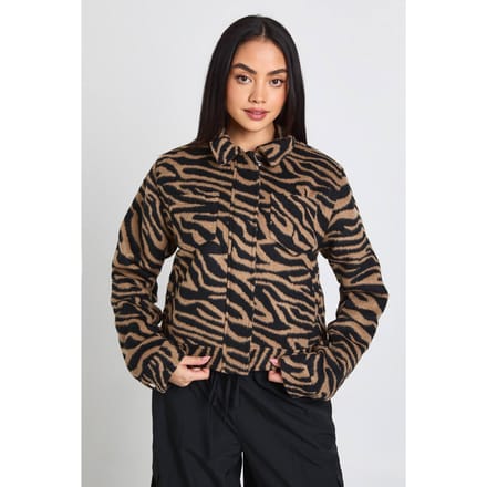 boohoo Dames Zebraprint Wollen Look Jasje | Beige | Maat: 14