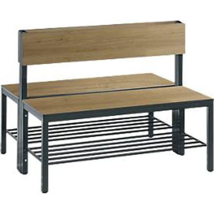 Basic Plus bank, 2-zijdig, met rugleuning en schoenenrek, 4-poots frame zwartgrijs RAL 7021, B 1000 mm, eiken Ser.