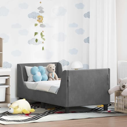 vidaXL - Peuterbedframe - met - hoofdboard - Donkergrijs - 70 - x - 140 - cm - Fluweel