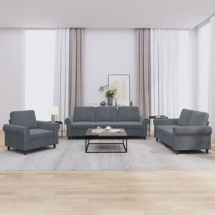 vidaXL - 3-delige - Loungeset - met - kussens - fluweel - donkergrijs