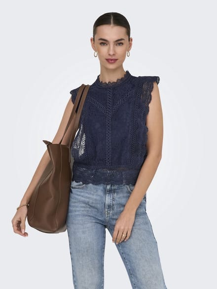 slim fit blousetop met katoen, viscose en lyocell model 'KARO'