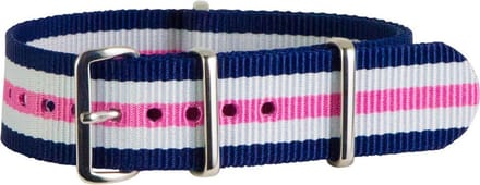Premium Navy Blue White Pink - Nato strap 18mm - Stripe - Horlogeband Blauw Wit Roze