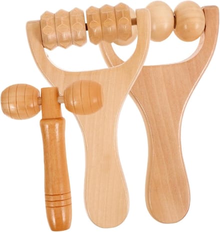 Houten Massageroller Set - Spierroller Beenroller - Diepe Weefselmassage - Multifunctioneel Ontwerp - Set van 3 - Houtkleur